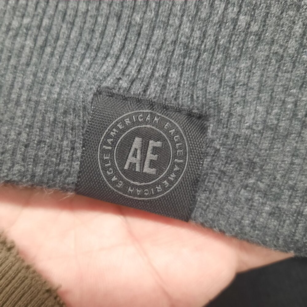American Eagle Men's Textured Knit Plaid Hoodie Cotton Gray & Blue - Size XL - Picture 4 of 11